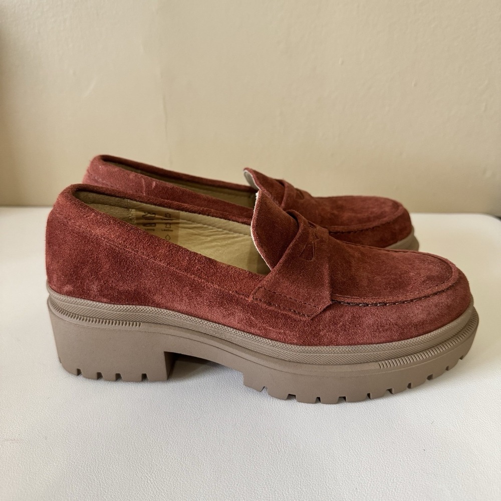 Women's Patina Suede Rust Brown Loafers Suede Slip-on‎ Shoes 6.5 Platform Boho - Picture 3 of 8